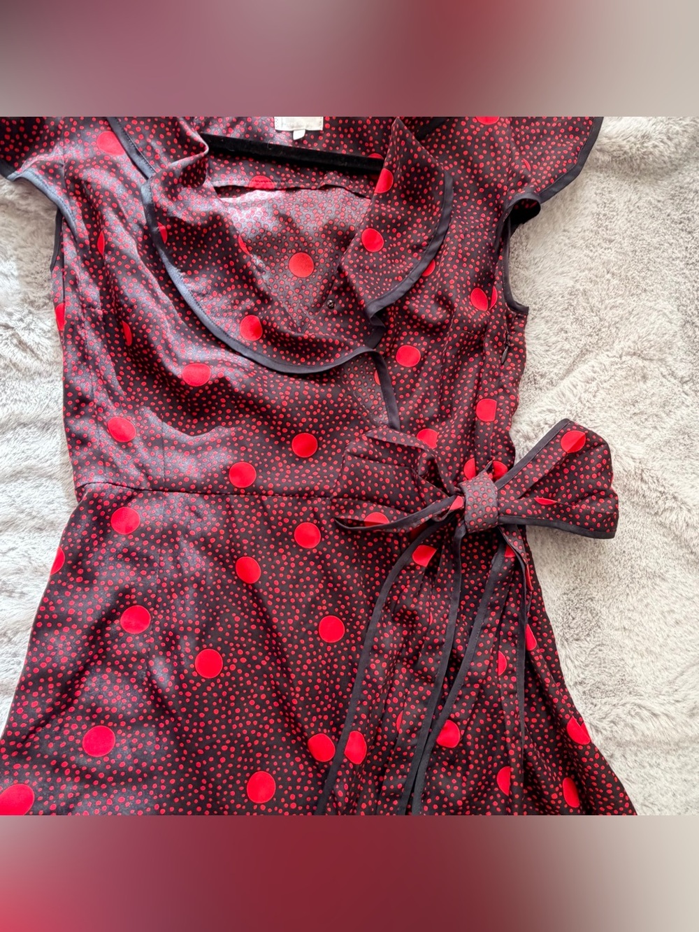 Hi There from Karen Walker Red Polka Dot Ruffle Wrap Dress Size 4 - Picture 4 of 10